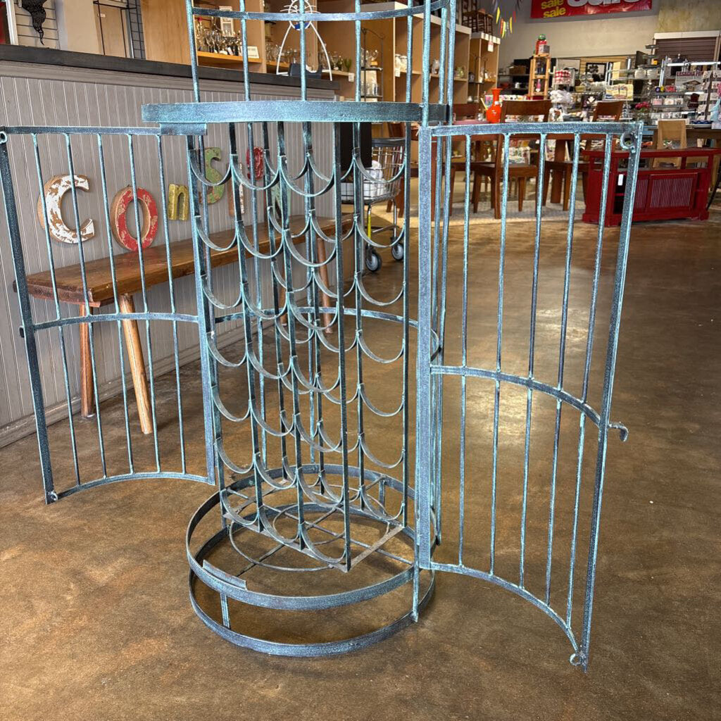 Vintage Wrought Iron Birdcage Wine Cabinet 77"H