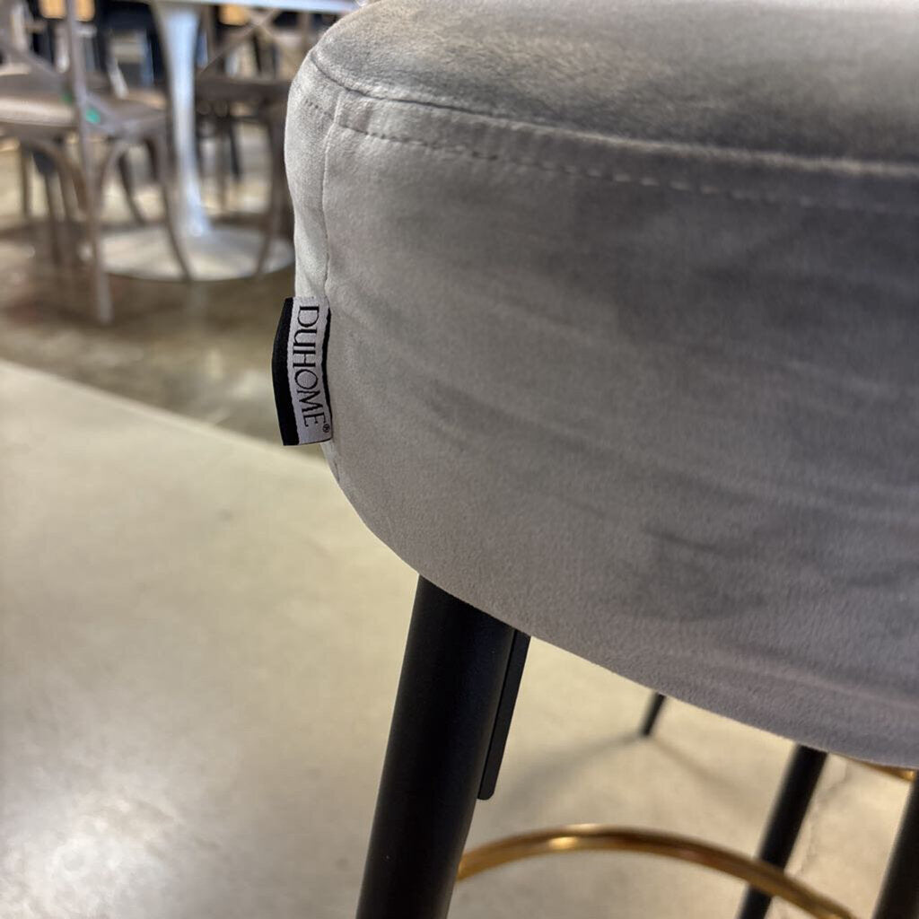 Velvet Upholstered Round Barstool Pair