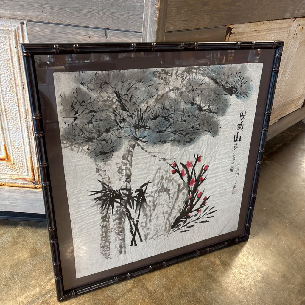 Landscape Scene Original on Rice Paper 32.5 X 32.5