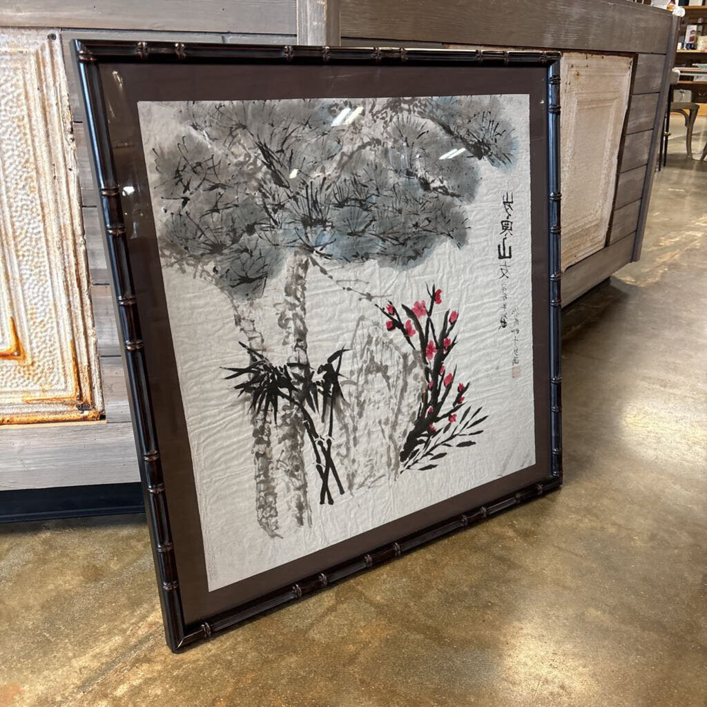 Landscape Scene Original on Rice Paper 32.5 X 32.5