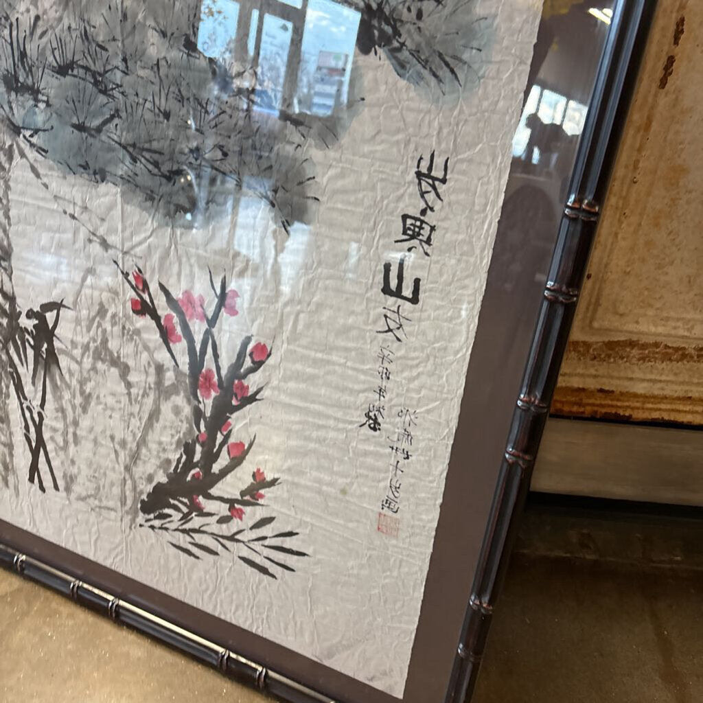 Landscape Scene Original on Rice Paper 32.5 X 32.5