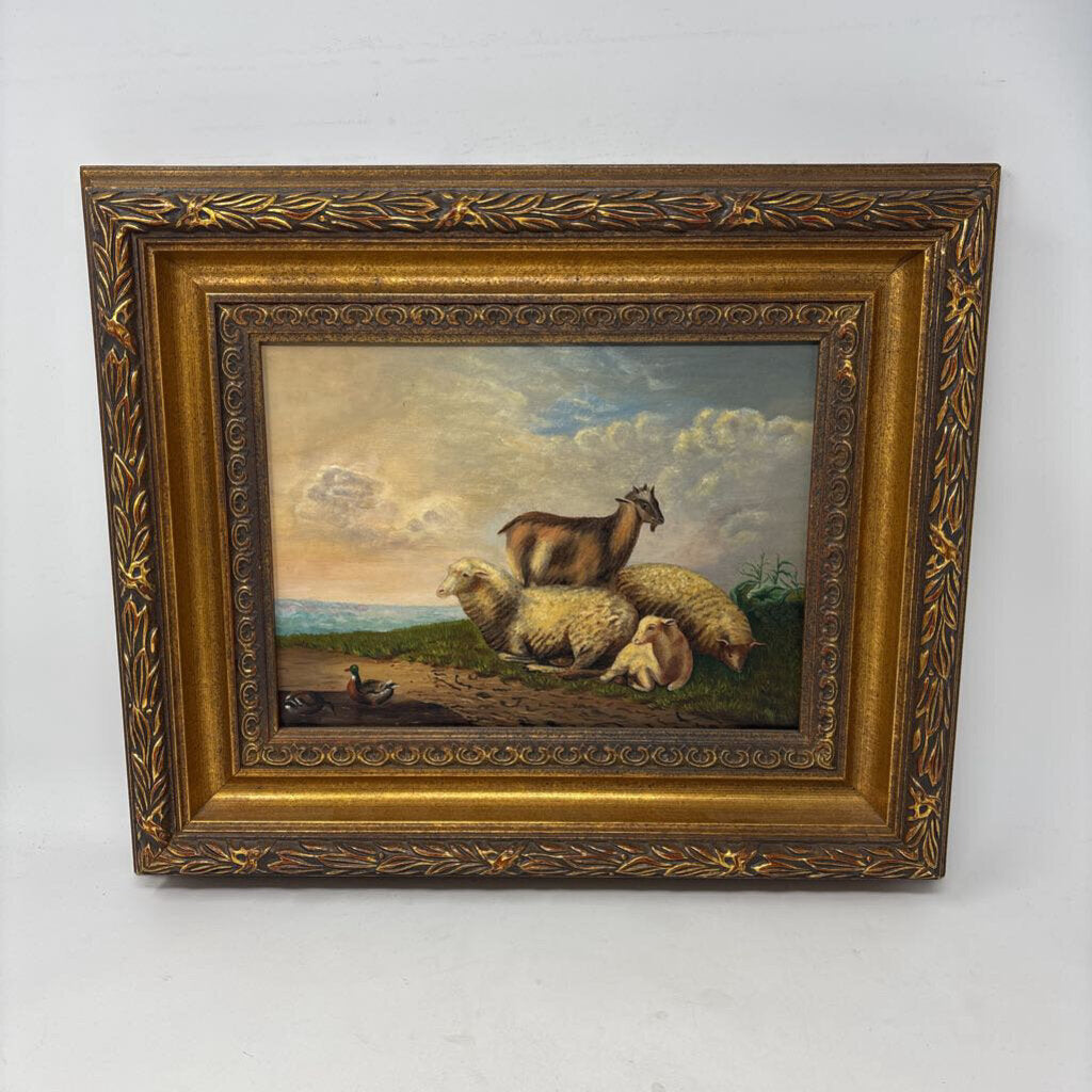 Pastoral Original Oil Painting Farm Animals
