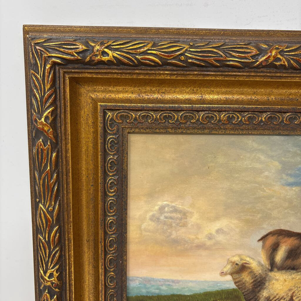 Pastoral Original Oil Painting Farm Animals