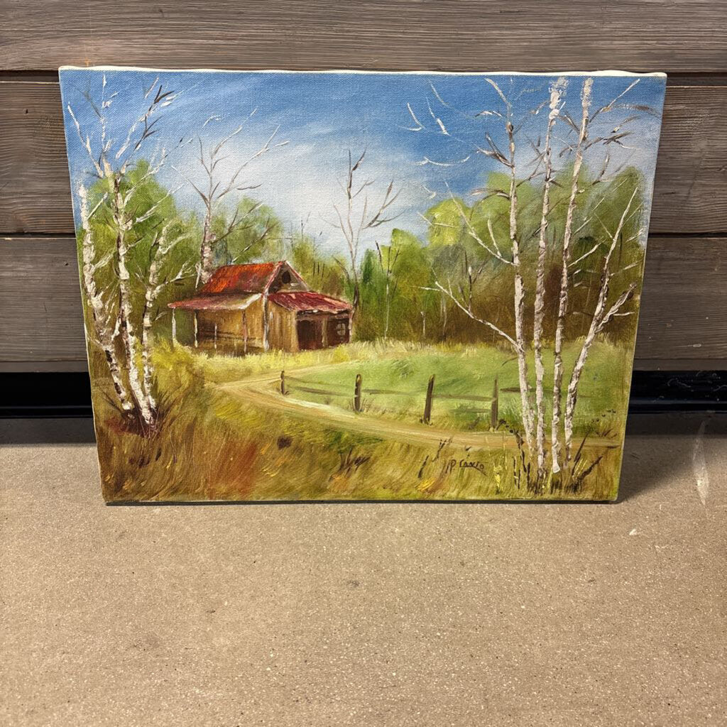 Original Red Barn By Paper Bark Trees