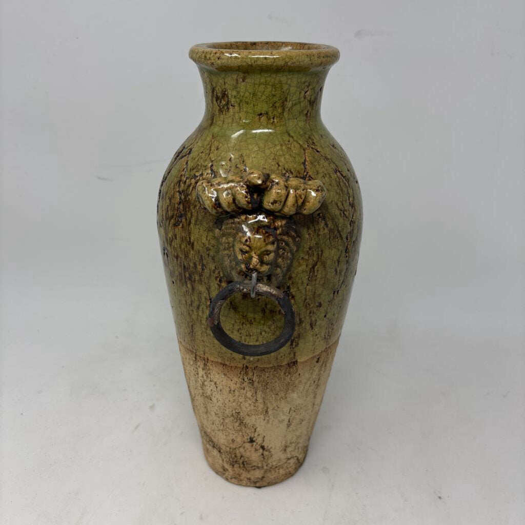 Glazed Lion Head Ceramic Vase
