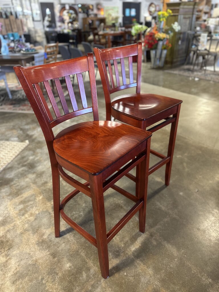 Set 2 Natural Red Solid Wood Stools