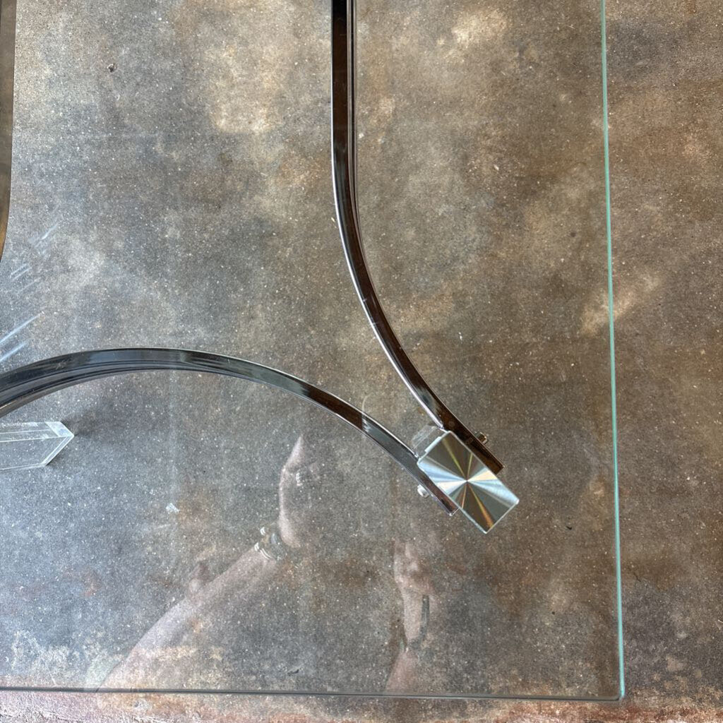 Glass Top Metal/Lucite Base Coffee Table 47 X 23 X 18