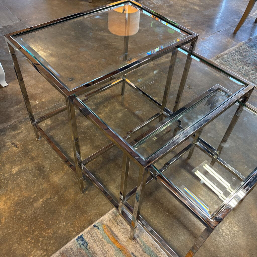 MCM Glass/Metal Nesting Tables 3 PC