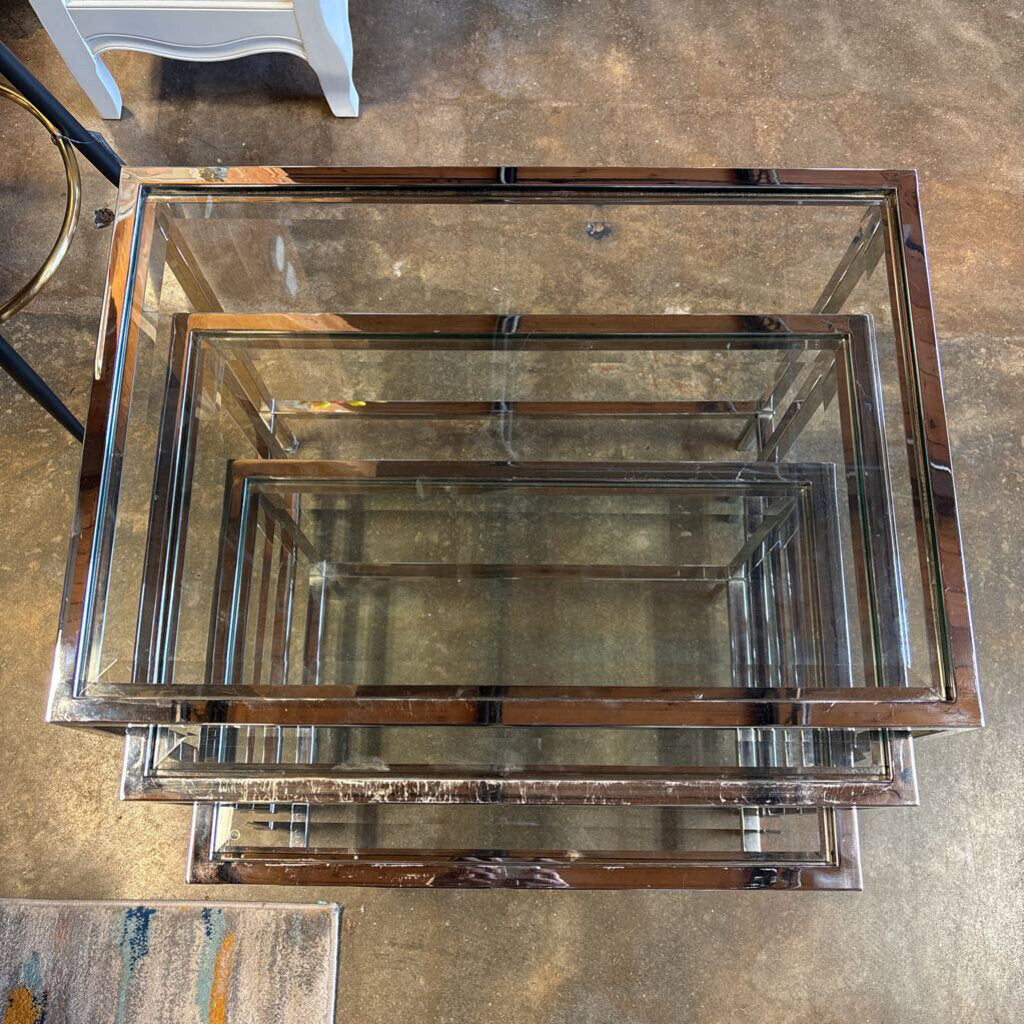 MCM Glass/Metal Nesting Tables 3 PC