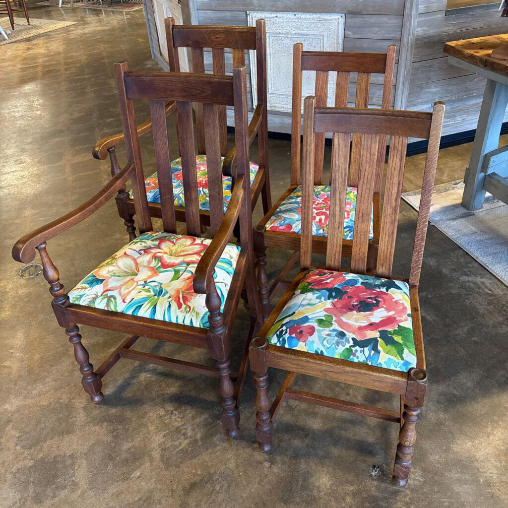 Set 4 Wood & Upholstered Chairs