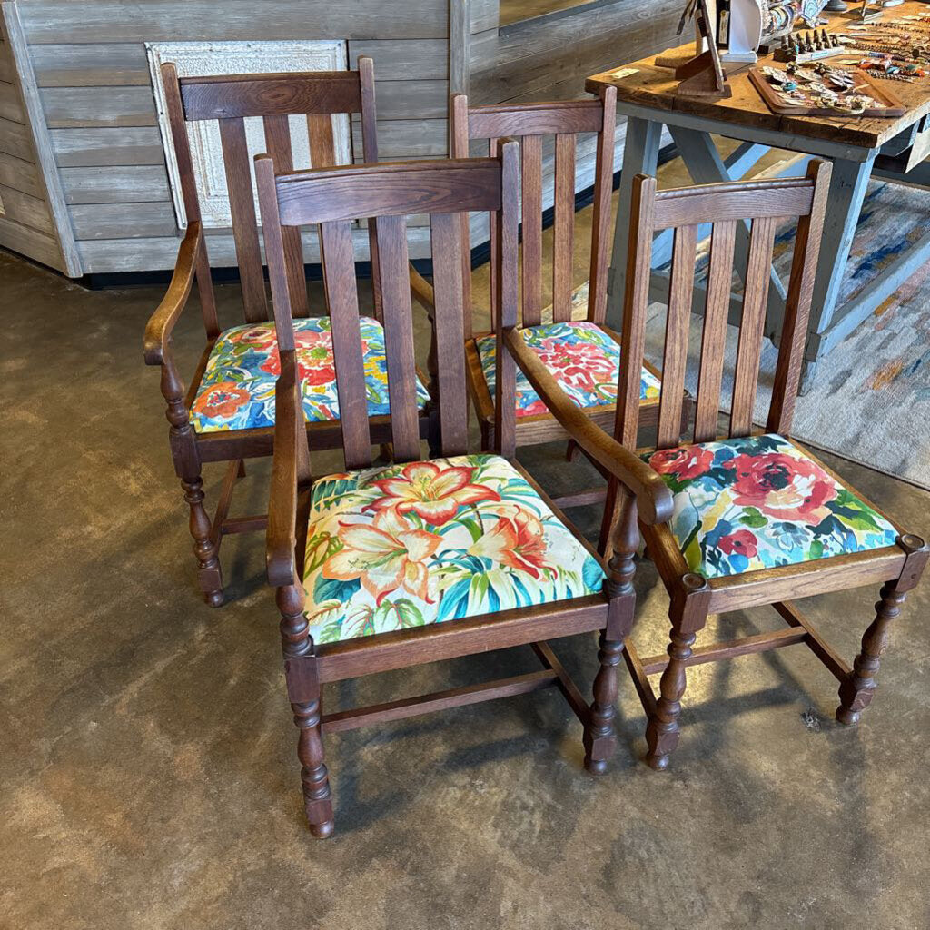 Set 4 Wood & Upholstered Chairs