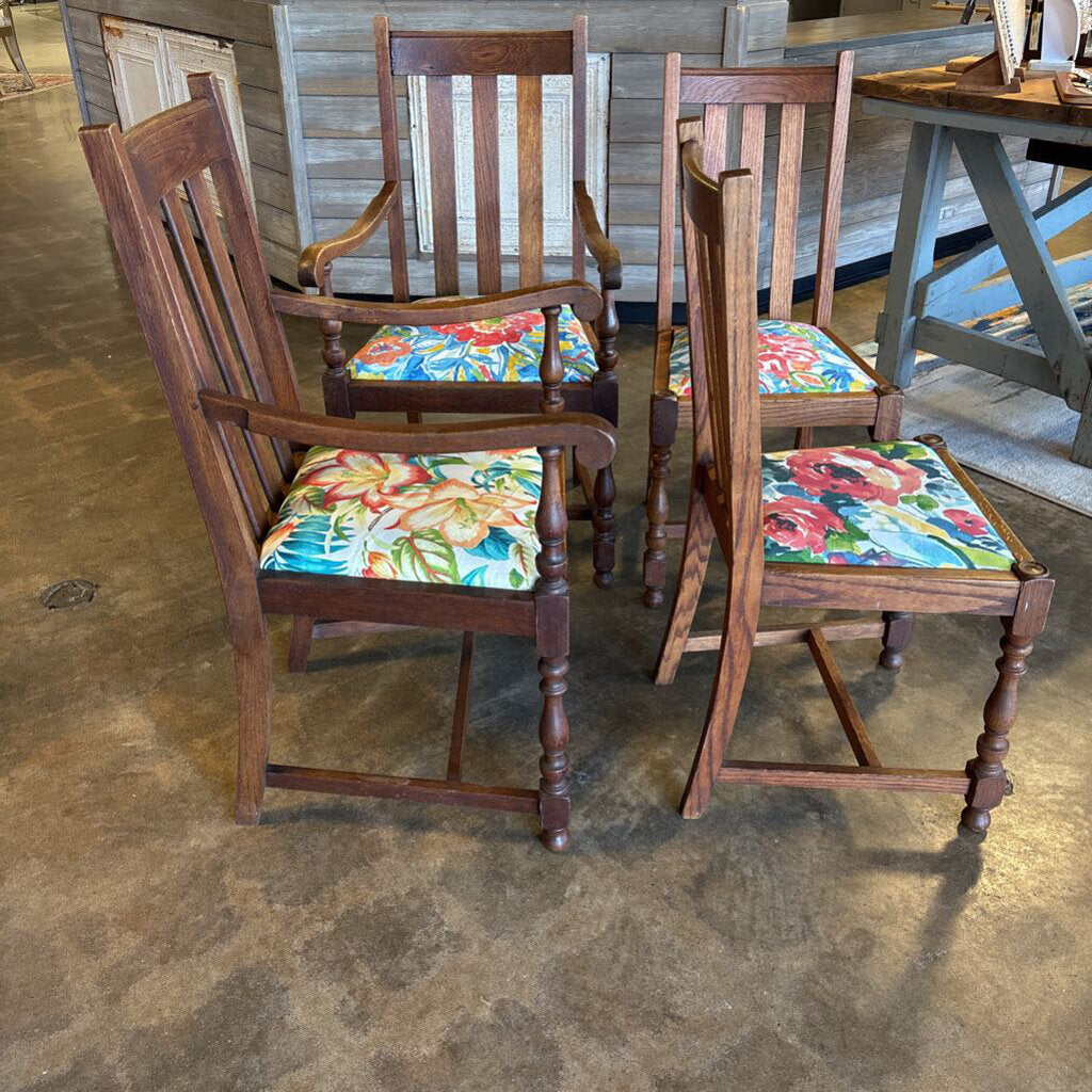 Set 4 Wood & Upholstered Chairs