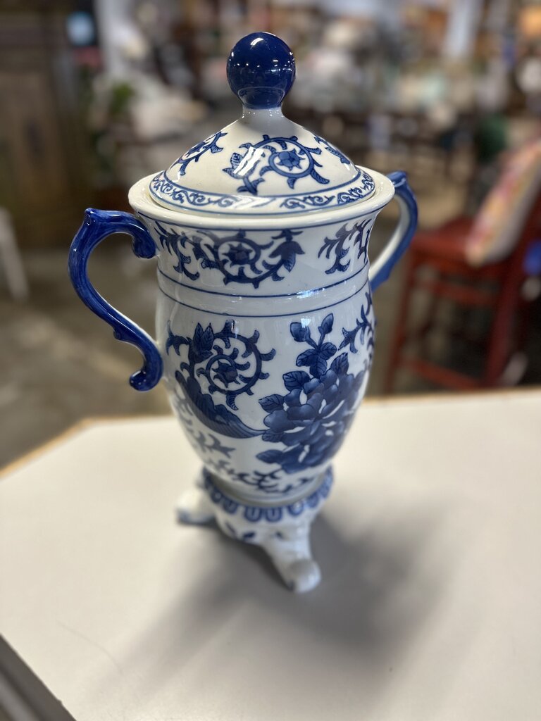 Blue & White Lidded Urn