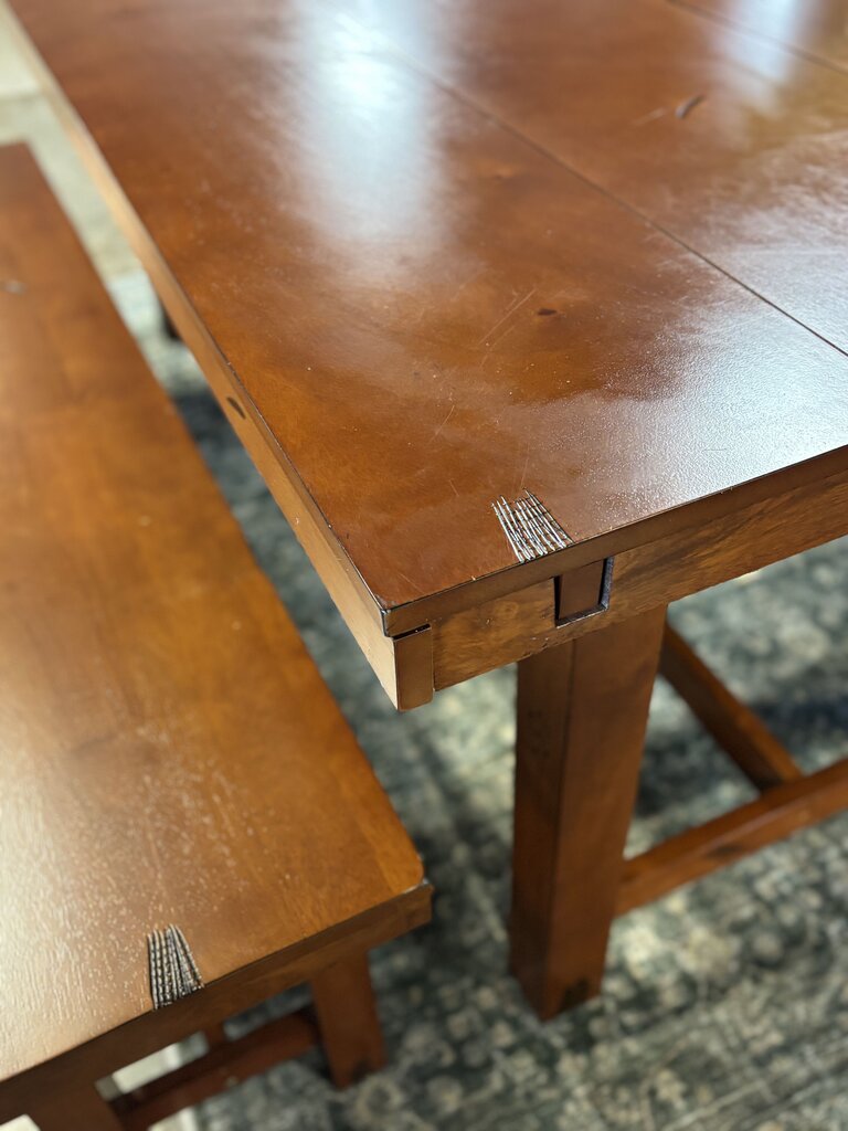 Set 8 Rustic Farm Table - Bench 2 Leaves 4 Chairs