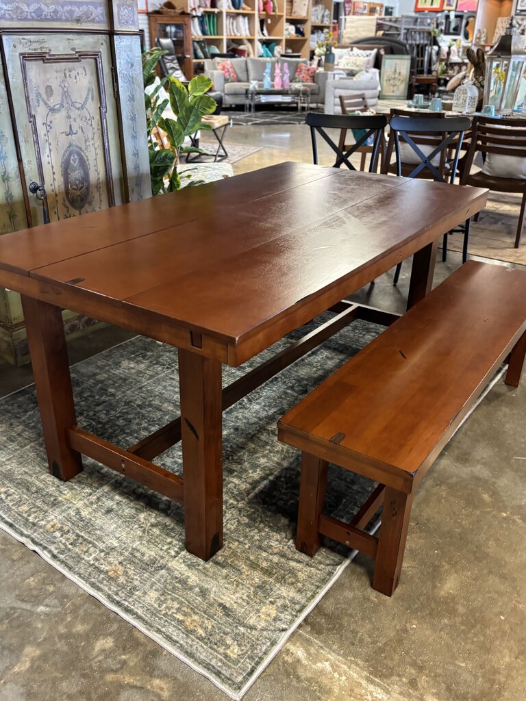 Set 8 Rustic Farm Table - Bench 2 Leaves 4 Chairs