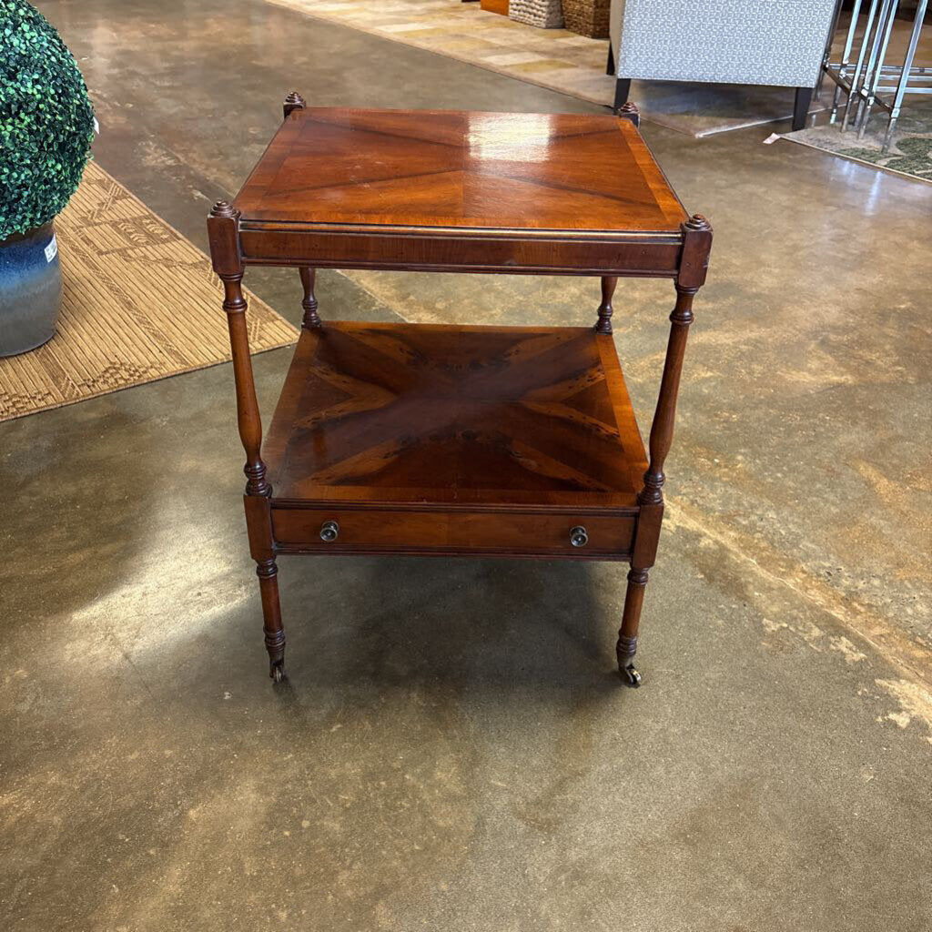 Vintage Wood Side Table with Drawer