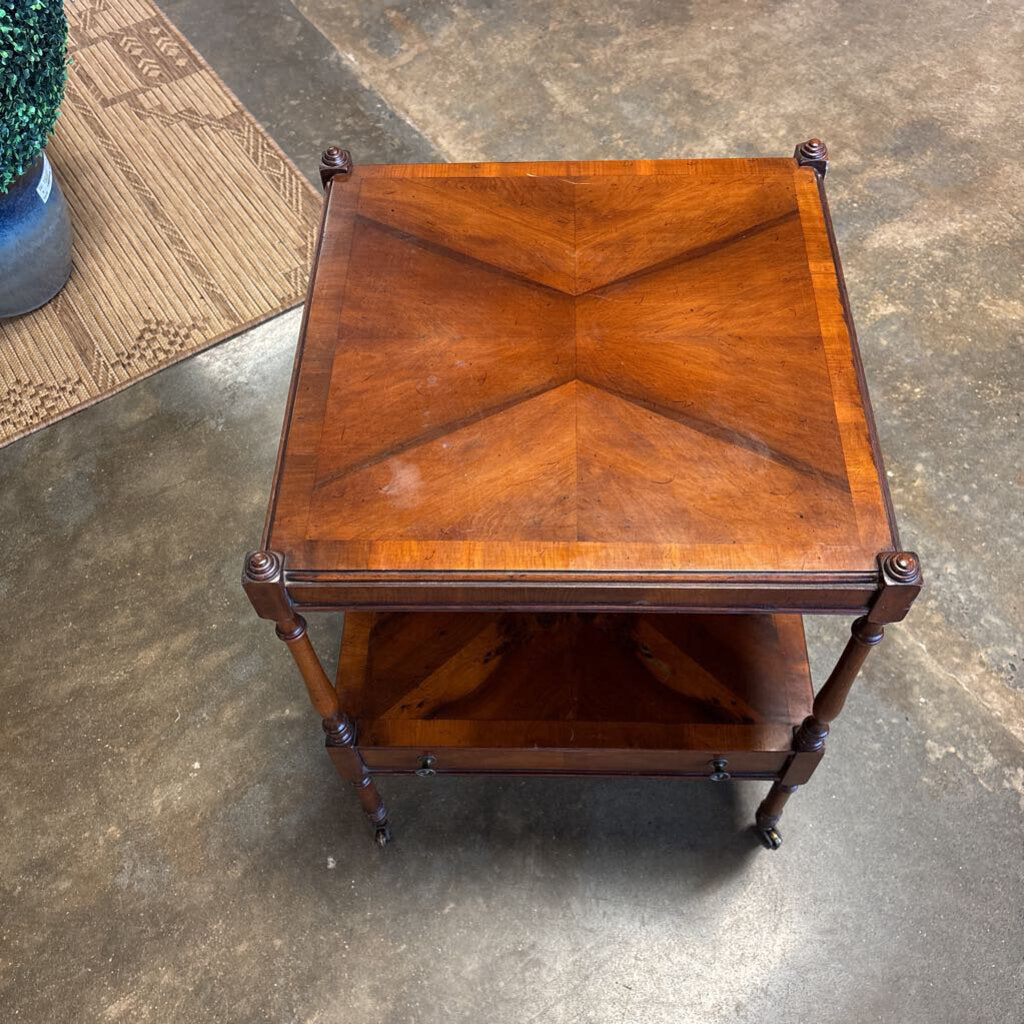 Vintage Wood Side Table with Drawer