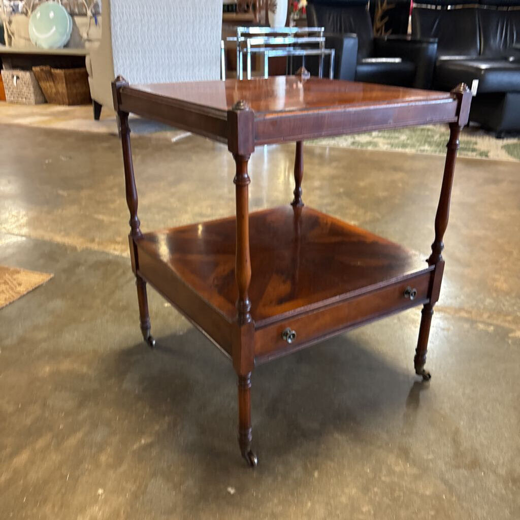 Vintage Wood Side Table with Drawer