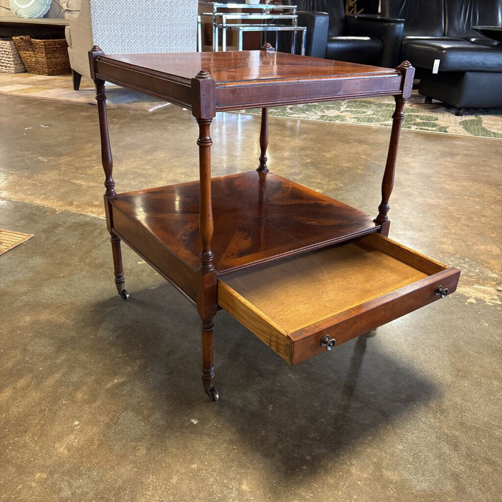 Vintage Wood Side Table with Drawer