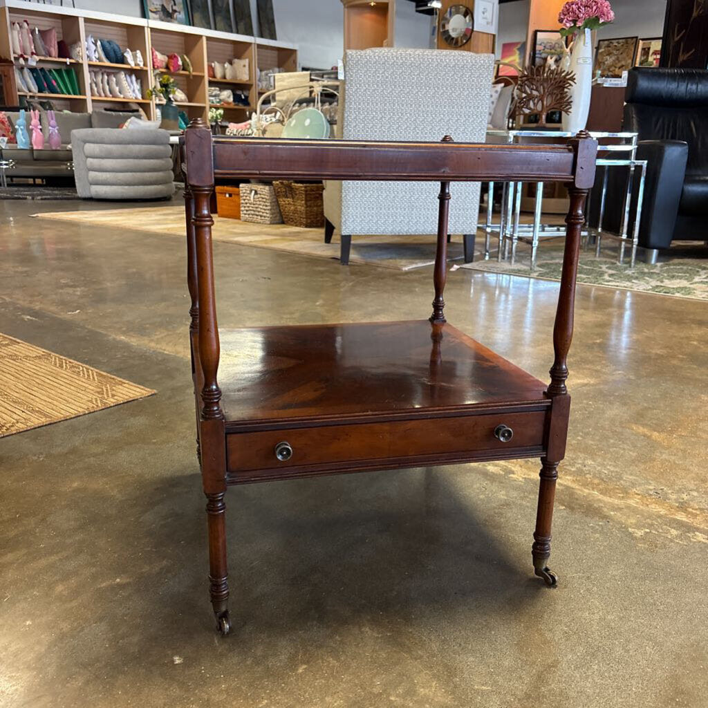 Vintage Wood Side Table with Drawer