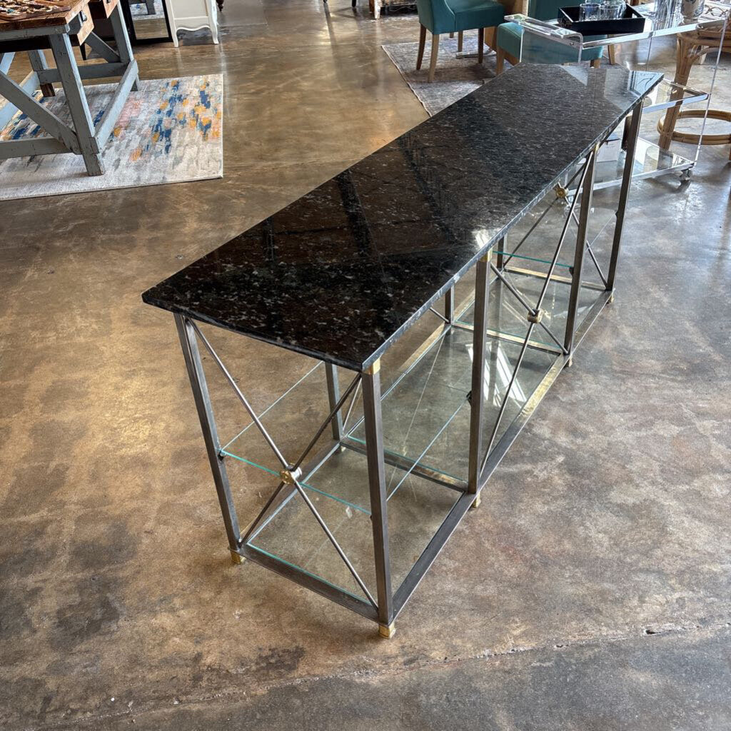 Marble Top Glass Shelves Metal Console 60 X 19.5 X 31.5