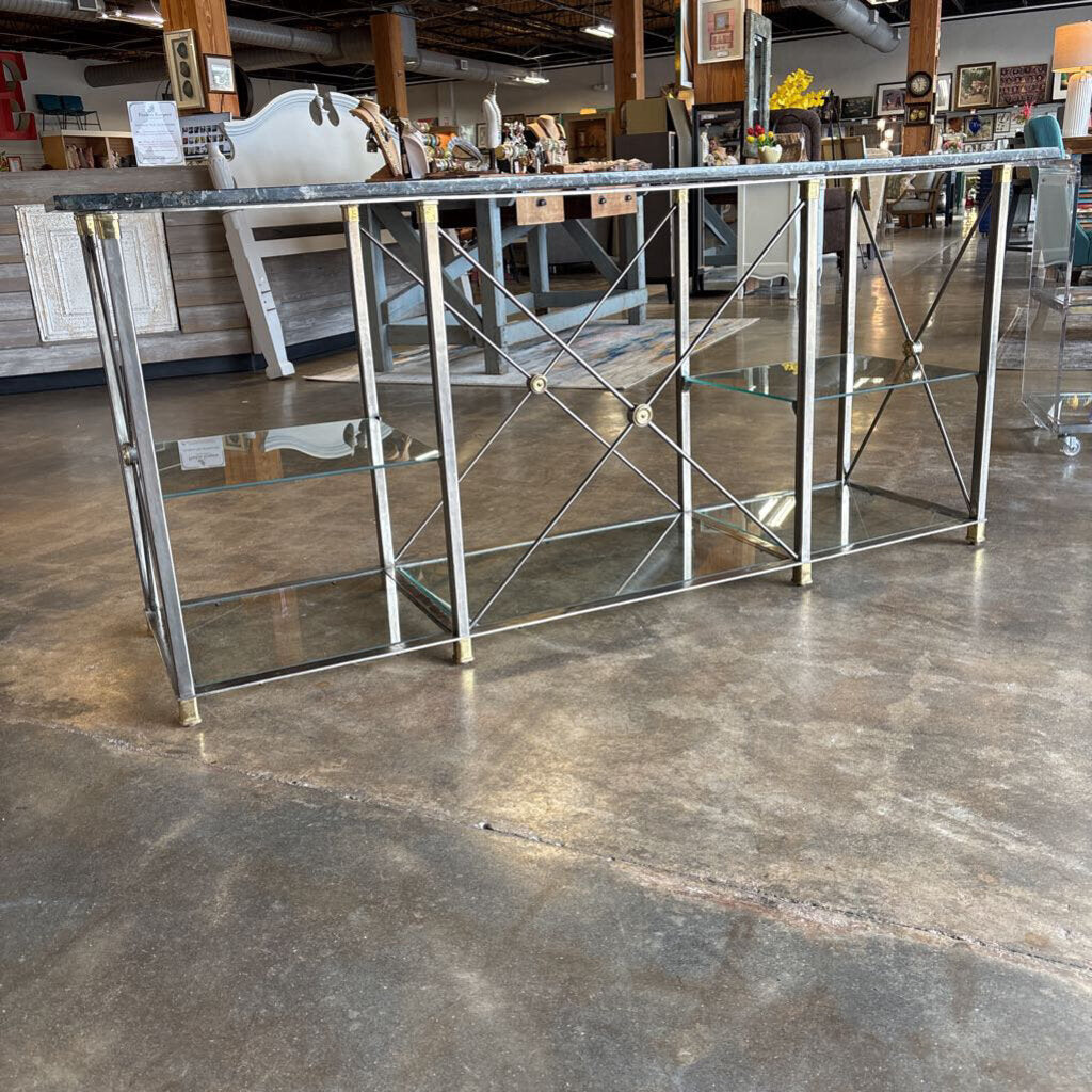 Marble Top Glass Shelves Metal Console 60 X 19.5 X 31.5