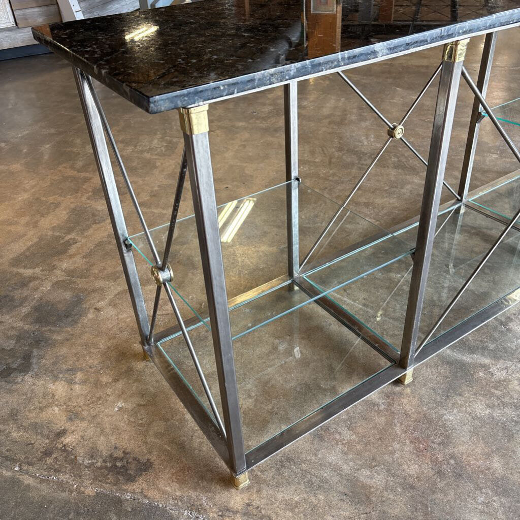 Marble Top Glass Shelves Metal Console 60 X 19.5 X 31.5
