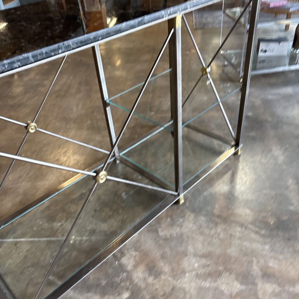Marble Top Glass Shelves Metal Console 60 X 19.5 X 31.5