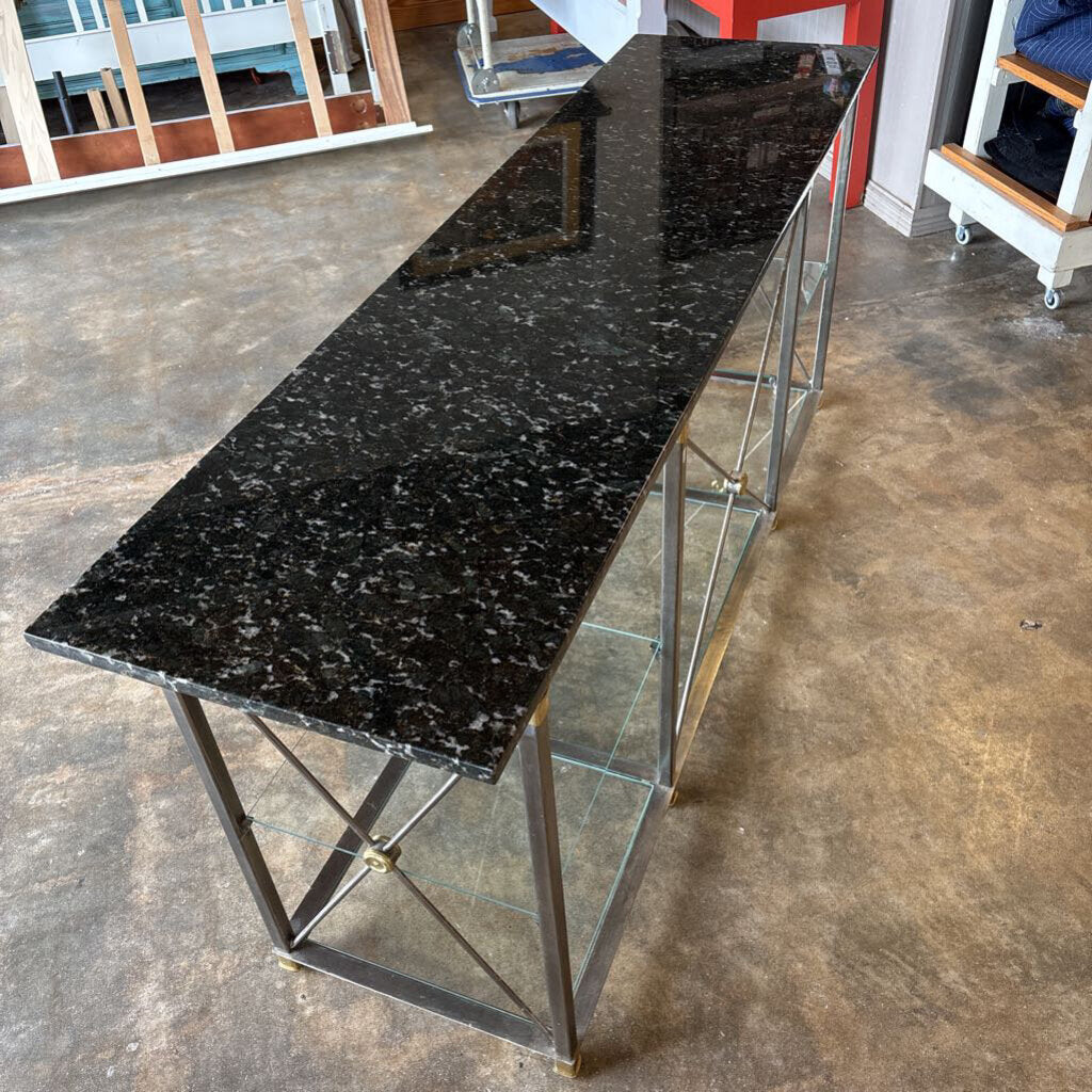 Marble Top Glass Shelves Metal Console 60 X 19.5 X 31.5