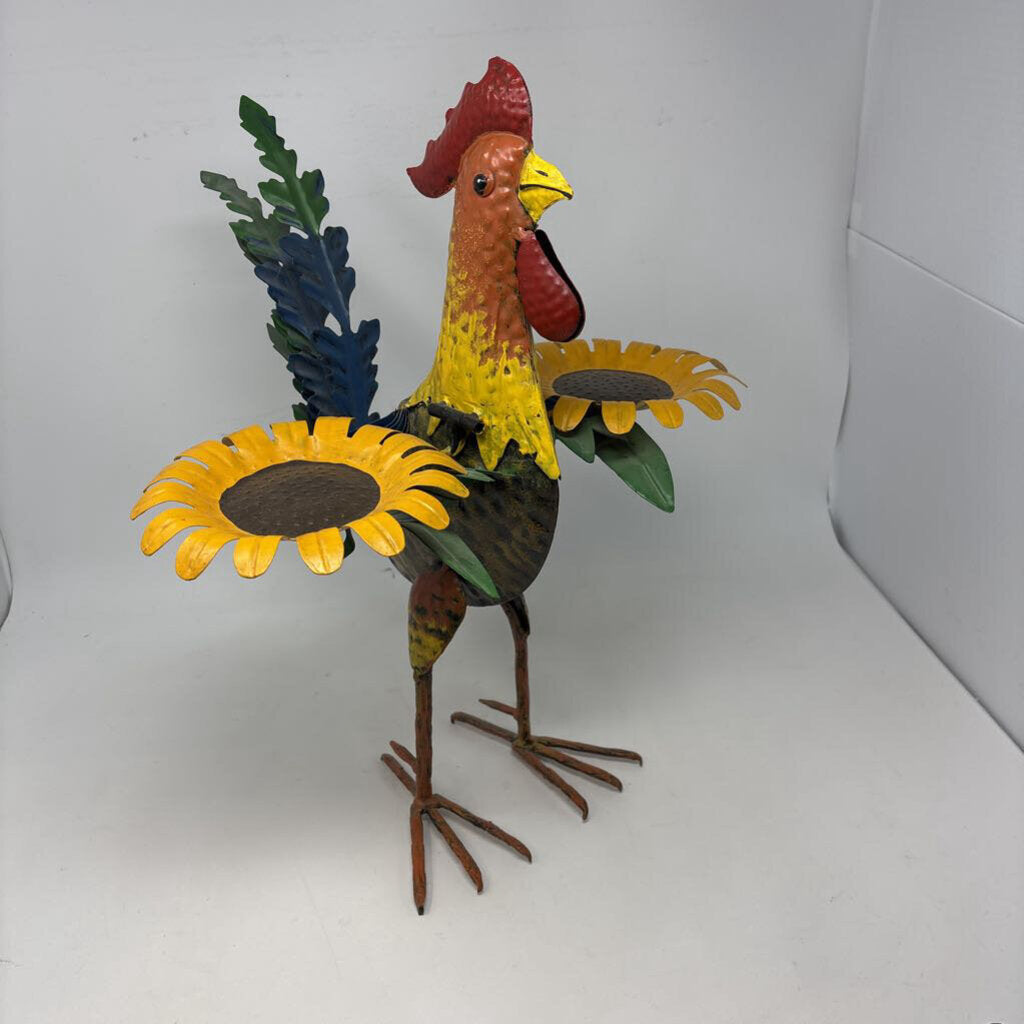 Metal Rooster Sunflower Bird Deco
