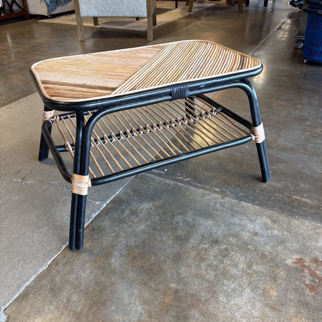 Black & Natural Rattan Coffee Table