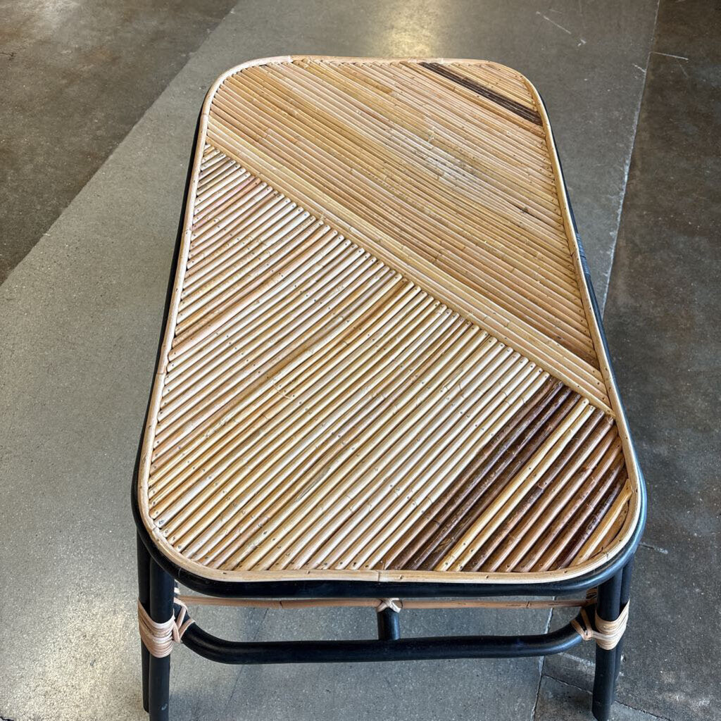 Black & Natural Rattan Coffee Table