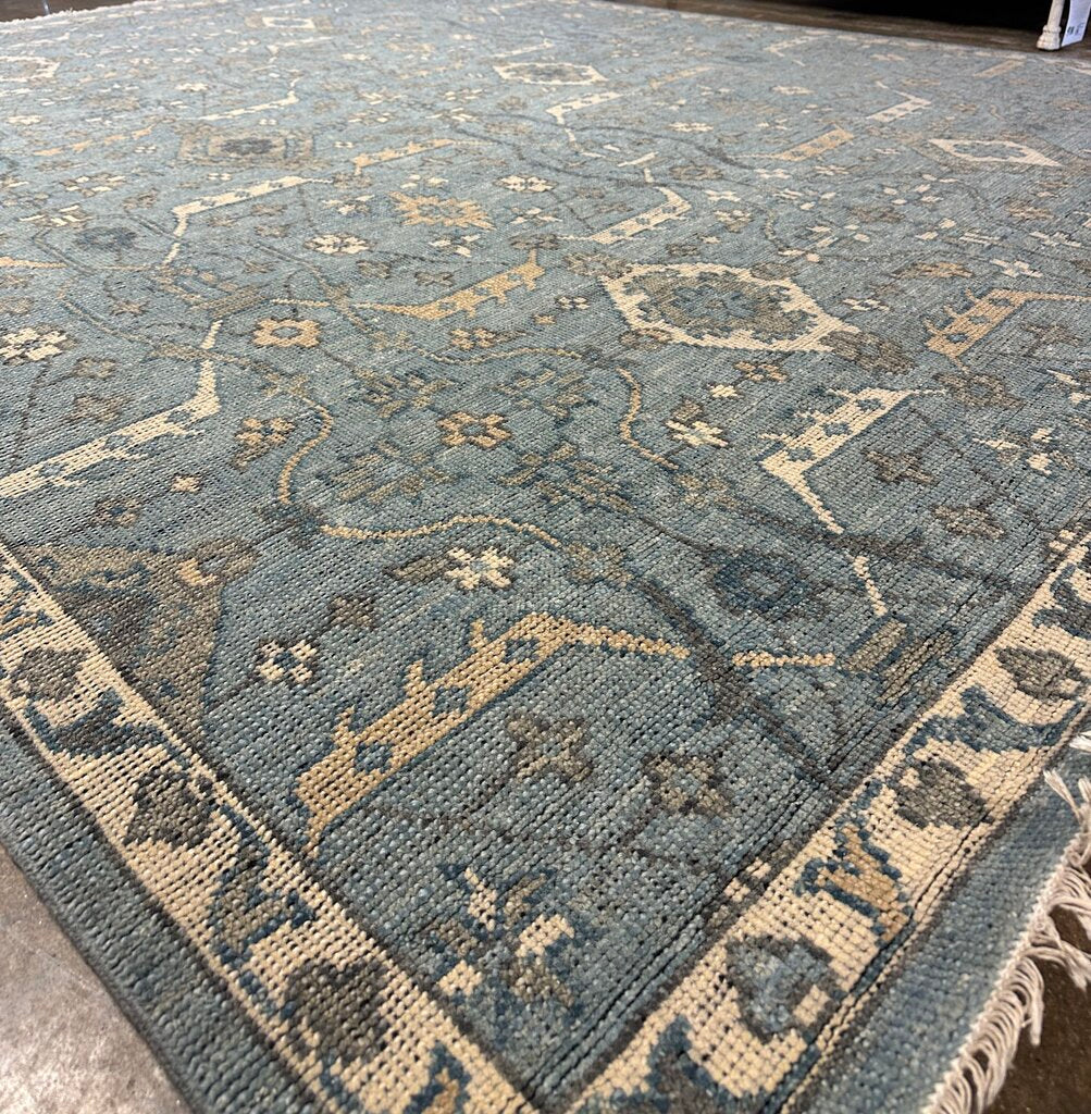 Oushak Framed Ivory & Blue Fringe Rug