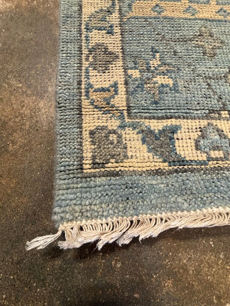 Oushak Framed Ivory & Blue Fringe Rug