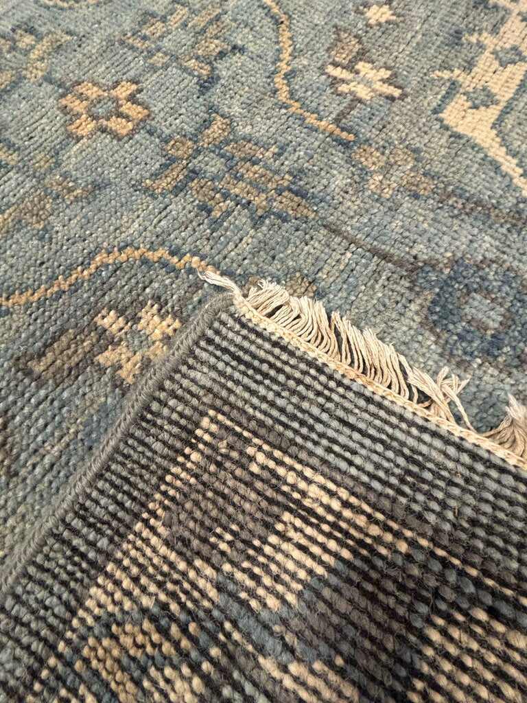 Oushak Framed Ivory & Blue Fringe Rug