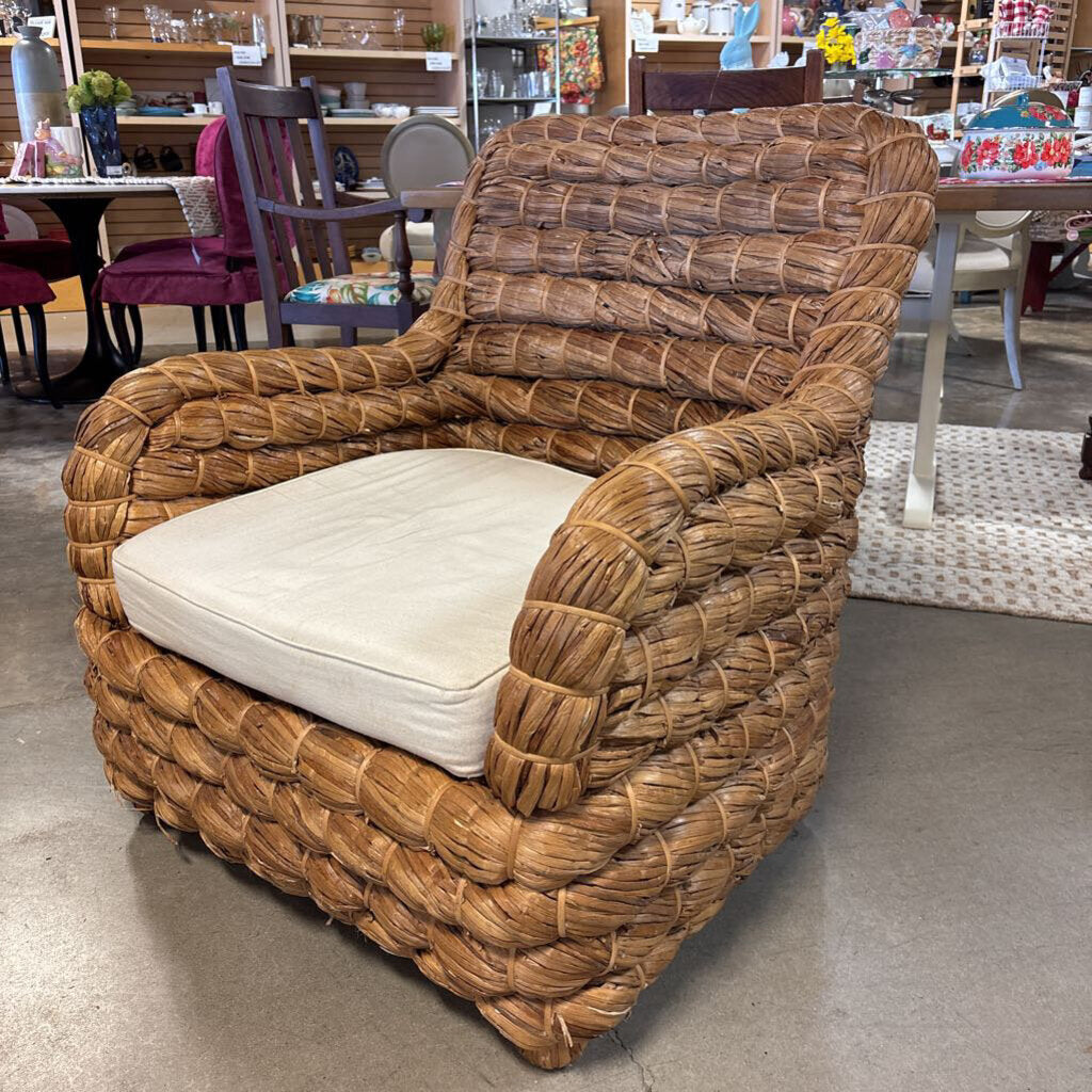 Woven Seagrass Chair with Cushion