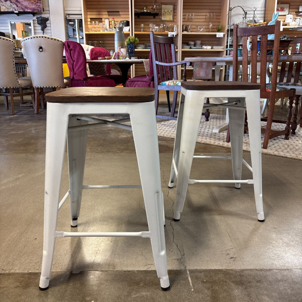Metal/Wood Barstools Pair