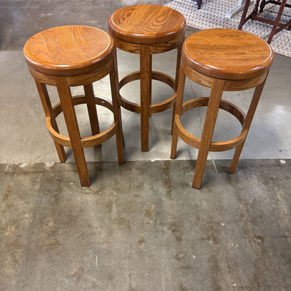 Set 3 Swivel MCM Sold Wood Barstools