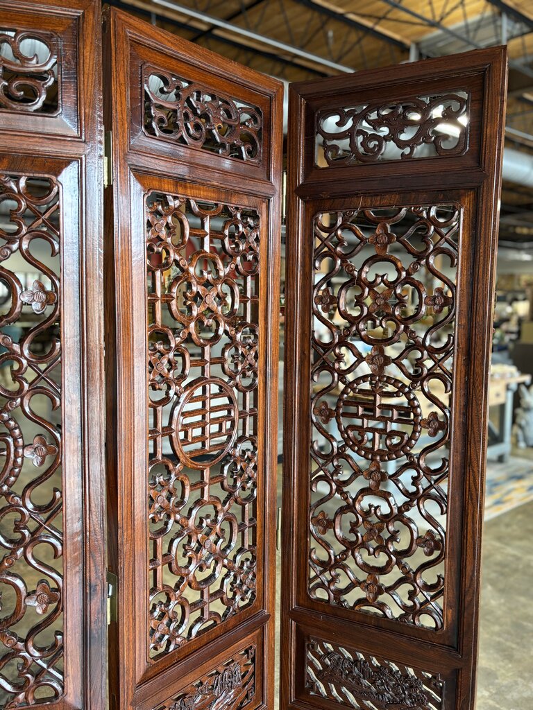 4 Panel Asian Wood Carved Screen 72 X 1.5 X 83