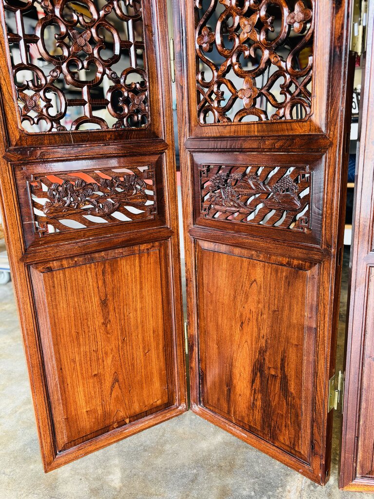4 Panel Asian Wood Carved Screen 72 X 1.5 X 83