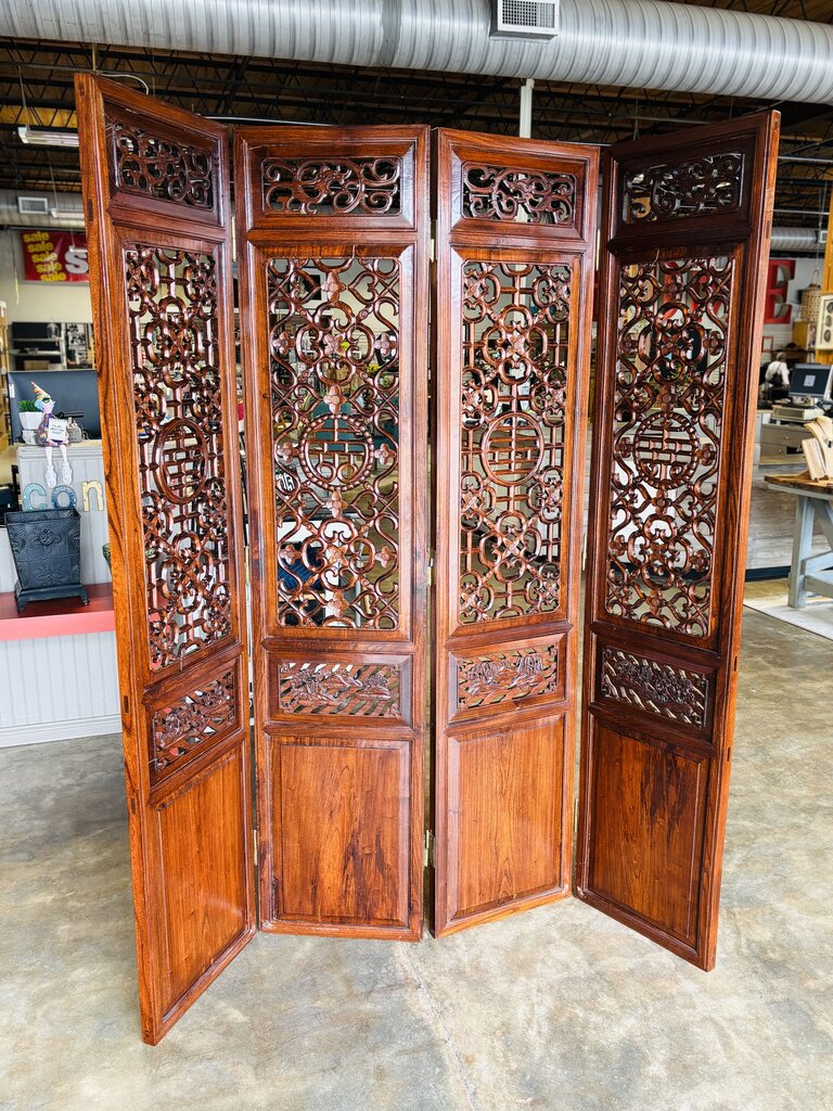 4 Panel Asian Wood Carved Screen 72 X 1.5 X 83