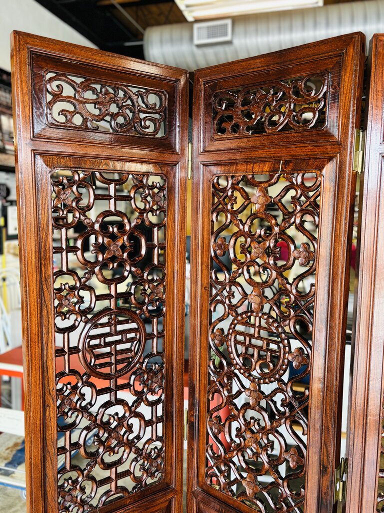 4 Panel Asian Wood Carved Screen 72 X 1.5 X 83