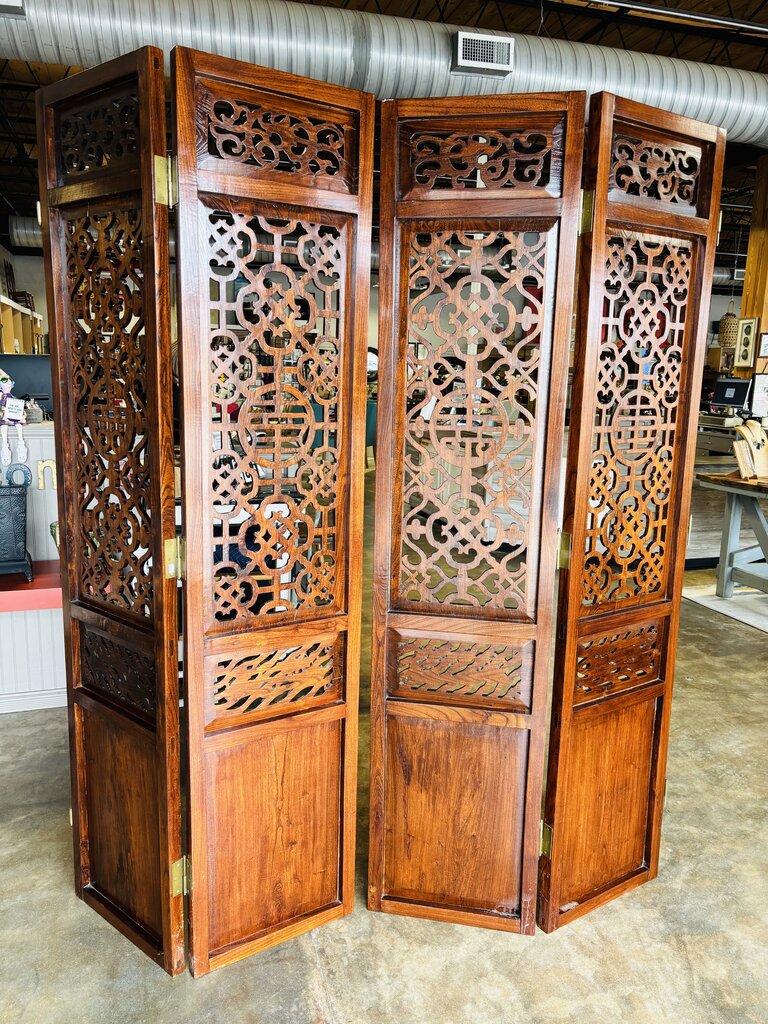 4 Panel Asian Wood Carved Screen 72 X 1.5 X 83