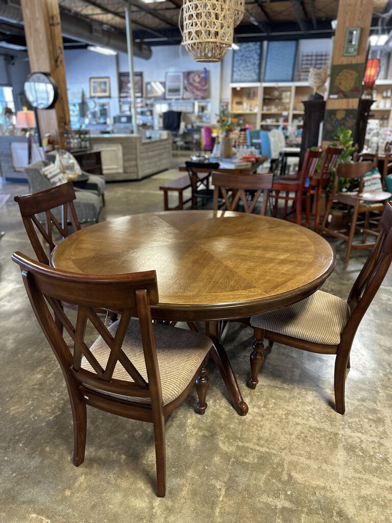 60" Round Wood Table & 4 Chairs