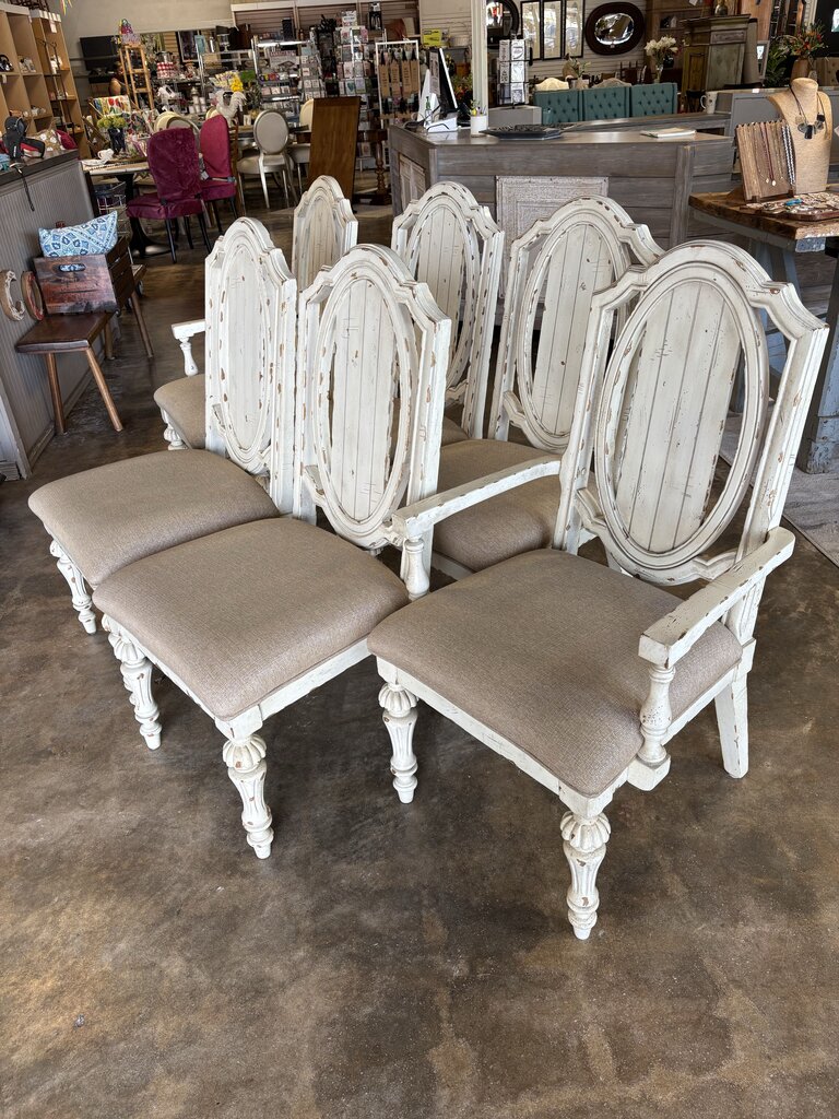 Dining Table & 6 Upholstered & Leaf Chairs
