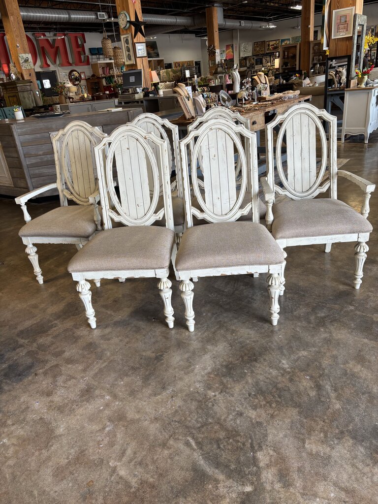 Dining Table & 6 Upholstered & Leaf Chairs