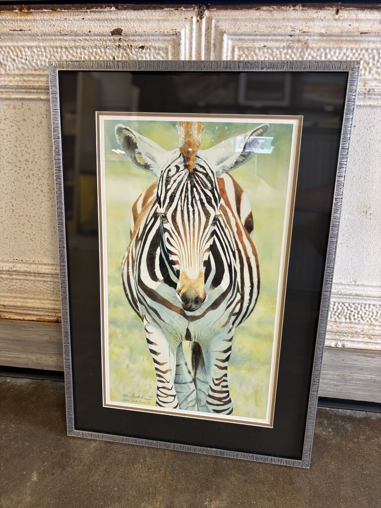 Signed Framed Zebra Print 20 X 29.5