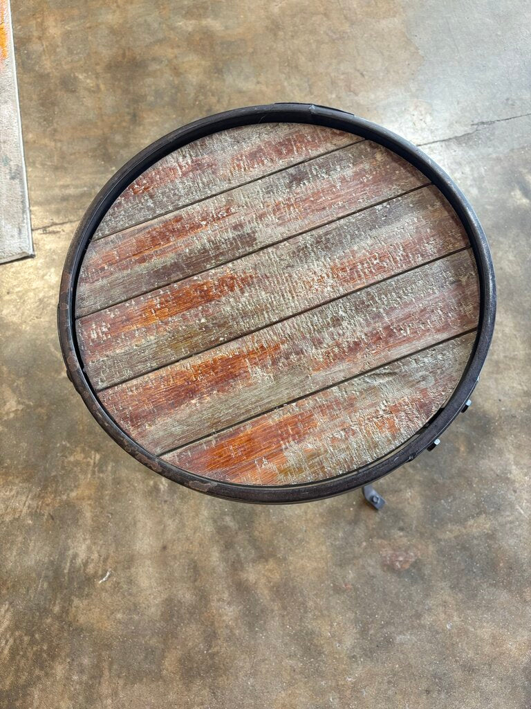 Round Rustic Wood & Metal Accent Table