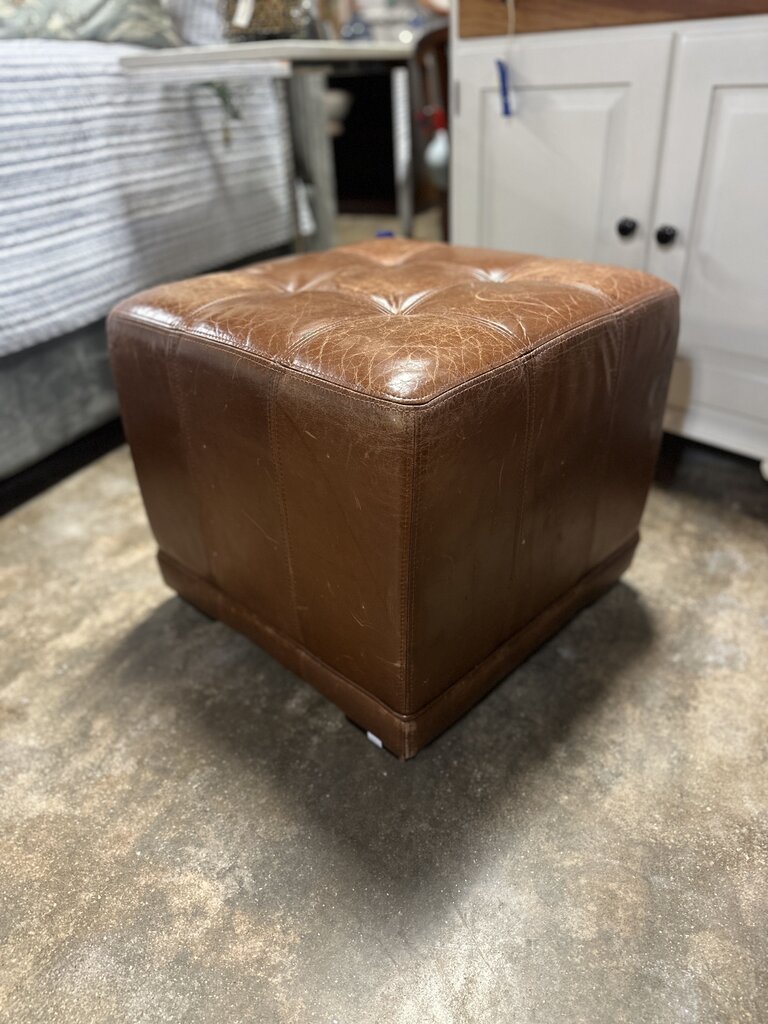 Brown Leather Soft tufted Ottoman