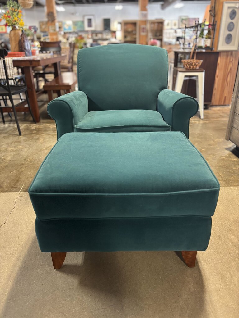 Velvet Upholstered Club Chair & Ottoman